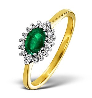 Emerald 6 x 4mm And Diamond 9K Gold Ring