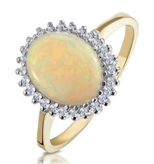 Opal 10 x 8mm And Diamond 9K Yellow Gold Ring