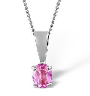 Pink Sapphire 5 X 4mm 9K White Gold Pendant Necklace