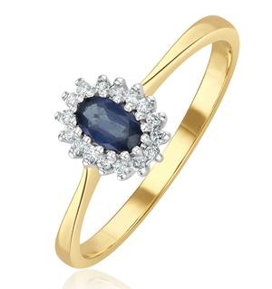 Sapphire 5 x 3mm And Diamond 9K Gold Ring  A3225