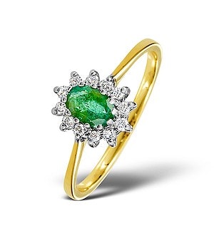 Emerald 5 x 3mm And Diamond 18K Gold Ring  FET33-G