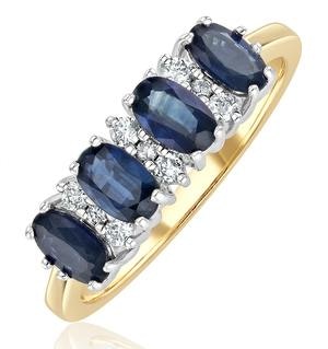 Sapphire 5 x 3mm And Diamond 9K Gold Ring