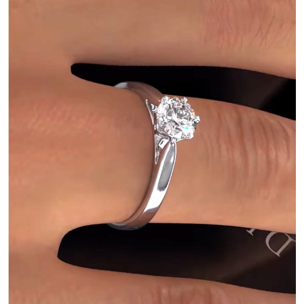 Certified 0.90CT Chloe Low 18K White Gold Engagement Ring E/VS1 - Image 4