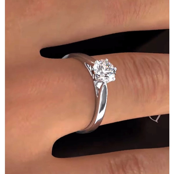 Certified 0.90CT Chloe Low 18K White Gold Engagement Ring E/VS2 - Image 4