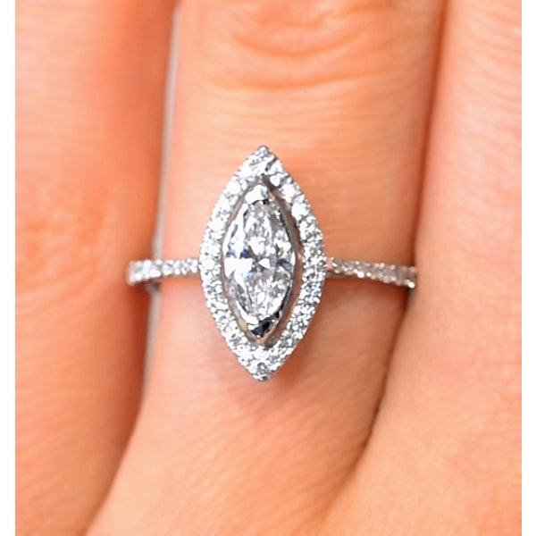 Halo Engagement Ring Ella 0.84ct H/Si Marquise Diamond 18K White Gold - Image 3