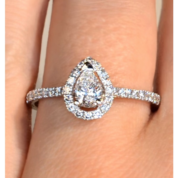 Halo Engagement Ring Ella 0.81ct Pear Shape Diamond 18K White Gold - Image 4