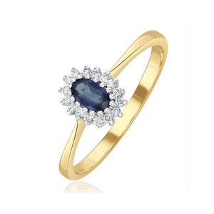 Sapphire 5 x 3mm And Diamond 9K Gold Ring A3225