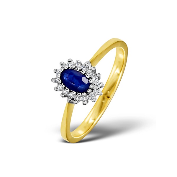 Sapphire 5 x 3mm And Diamond 18K Gold Ring FET29-U SIZES J K L N Q - Image 1