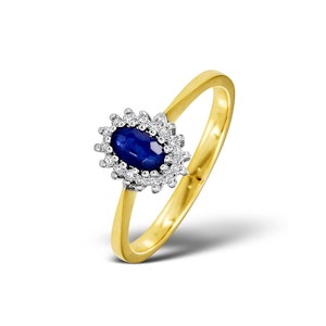 Sapphire 5 x 3mm And Diamond 18K Gold Ring FET29-U SIZES J K L N Q