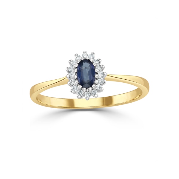 Sapphire 5 x 3mm And Diamond 9K Gold Ring A3225 - Image 2