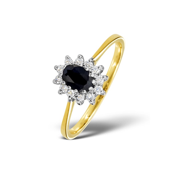 Sapphire 6 x 4mm And Diamond 9K Gold Ring. - Image 1