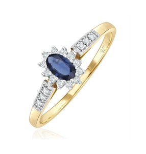Sapphire 5 x 3mm And Diamond 18K Gold Ring SIZES P R T