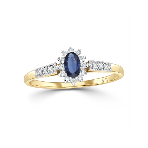 Sapphire 5 x 3mm And Diamond 9K Gold Ring A3261 - Image 2