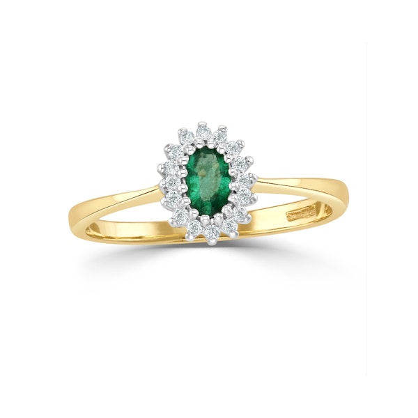 Emerald 5 x 3mm And Diamond 9K Gold Ring - Image 2