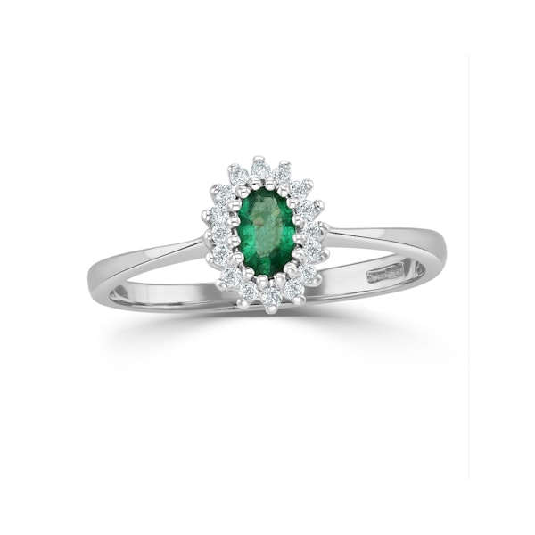 Emerald 5 x 3mm And Diamond 18K White Gold Ring SIZES L M - Image 2