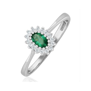 Emerald 5 x 3mm And Diamond 18K White Gold Ring SIZES L M