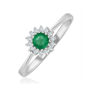 Emerald 3.5 x 3.5mm And Diamond 18K White Gold Ring SIZE S.5