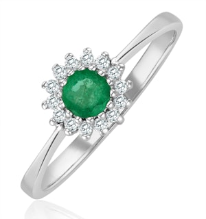 Emerald 3.5 x 3.5mm And Diamond 9K White Gold Ring