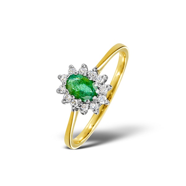 Emerald 5 x 3mm And Diamond 18K Gold Ring FET33-G SIZE H - Image 1