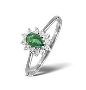 Emerald 6 x 4mm And Diamond 18K White Gold Ring SIZES AVAILABLE I L P Q S