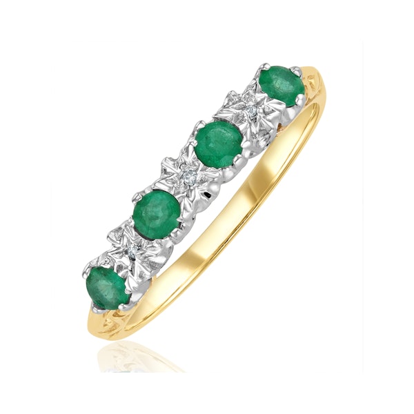 Emerald 0.28ct And Diamond 9K Gold Ring - Image 1