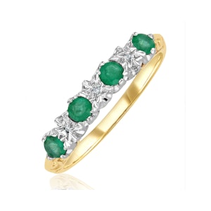 Emerald 0.28ct And Diamond 9K Gold Ring