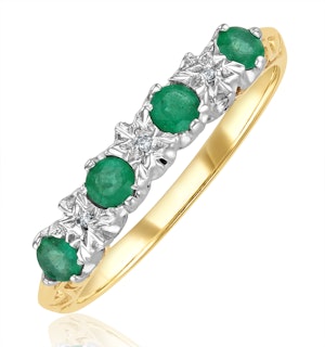 Emerald 0.28ct And Diamond 9K Gold Ring