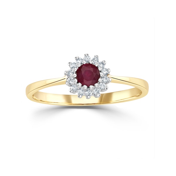 Ruby 3.5 x 3.5mm And Diamond 9K Gold Ring - Image 2