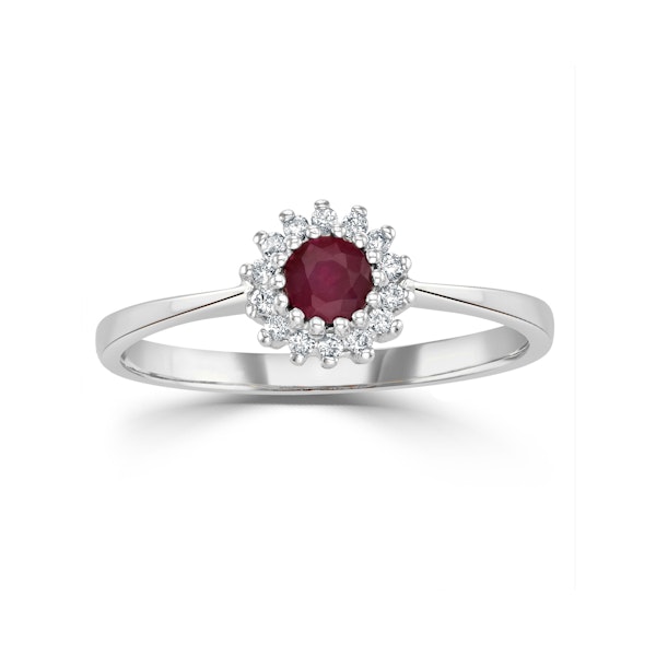 Ruby 3.5 x 3.5mm And Diamond 9K White Gold Ring - Image 2