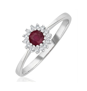 Ruby 3.5 x 3.5mm And Diamond 9K White Gold Ring