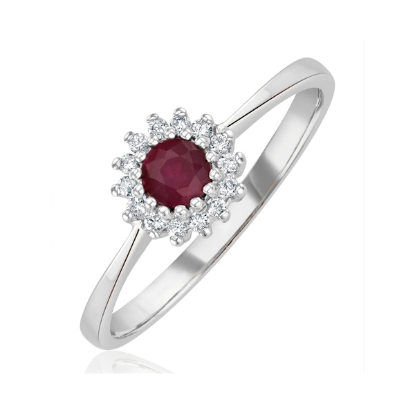 Ruby 3.5 x 3.5mm And Diamond 9K White Gold Ring - Image 1