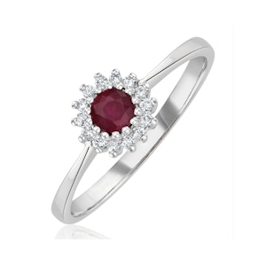 Ruby 3.5 x 3.5mm And Diamond 9K White Gold Ring