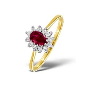 Ruby 6 x 4mm And Diamond 9K Gold Ring SIZE R