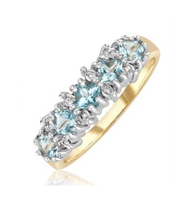 Blue Topaz 3mm And Diamond 9K Yellow Gold Ring