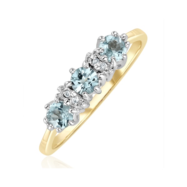 Blue Topaz 0.50CT And Diamond 9K Yellow Gold Ring - Image 1