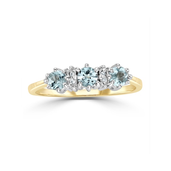 Blue Topaz 0.50CT And Diamond 9K Yellow Gold Ring - Image 3