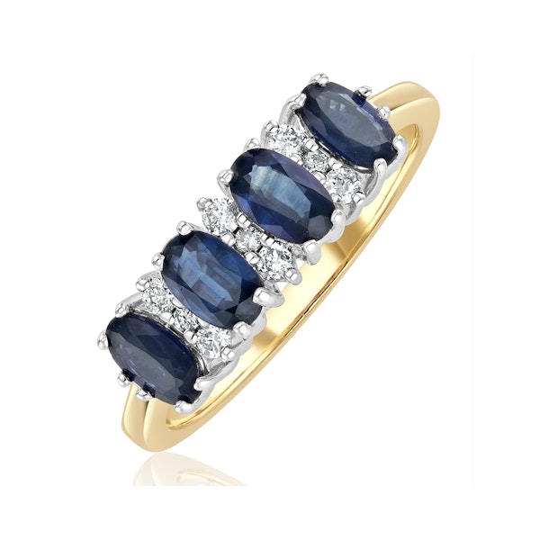 Sapphire 5 x 3mm And Diamond 9K Gold Ring - Image 1