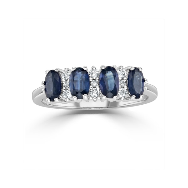 Sapphire 5 x 3mm And Diamond 9K White Gold Ring A4452 - Image 2