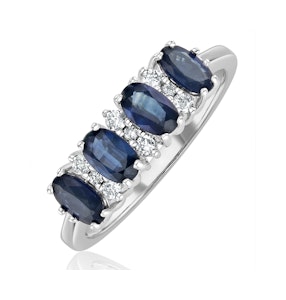 Sapphire 5 x 3mm And Diamond 9K White Gold Ring A4452