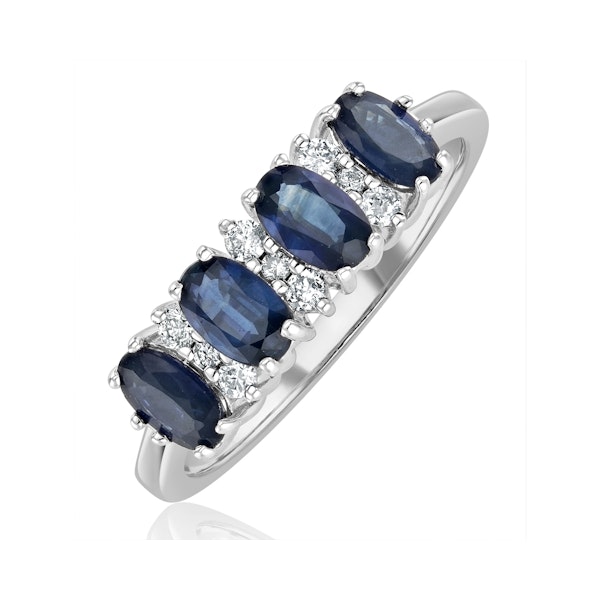 Sapphire 5 x 3mm And Diamond 9K White Gold Ring A4452 - Image 1