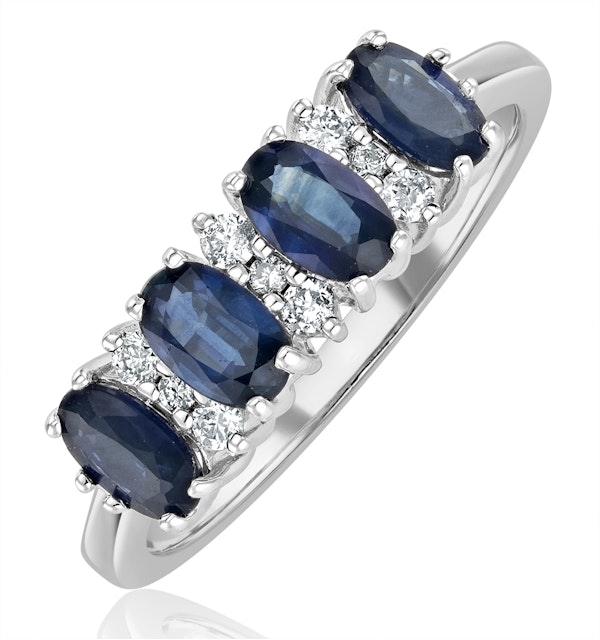 Sapphire 5 x 3mm And Diamond 9K White Gold Ring  A4452 - image 1
