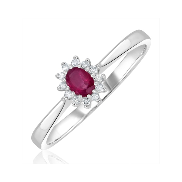 Ruby 4 x 3mm And Diamond 9K White Gold Ring - Image 1