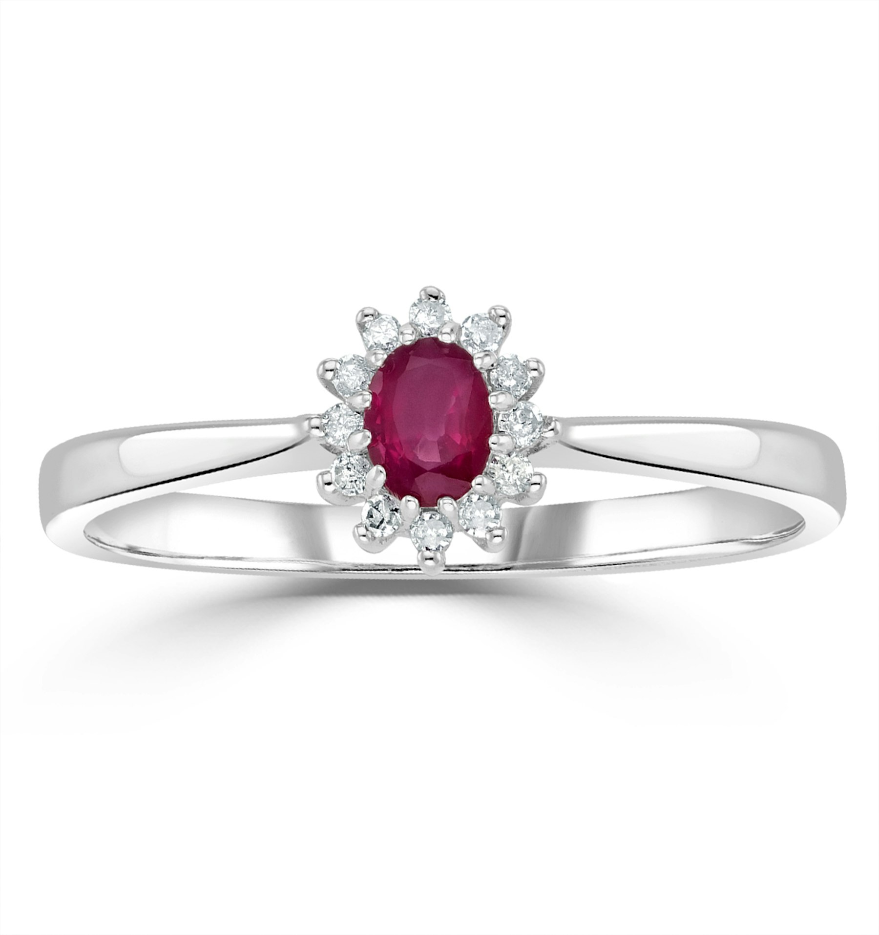 Ruby 4 x 3mm And Diamond 9K White Gold Ring