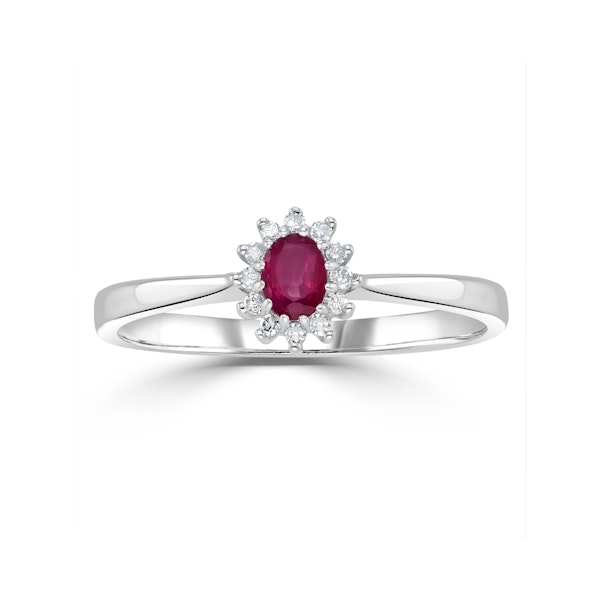Ruby 4 x 3mm And Diamond 9K White Gold Ring - Image 2