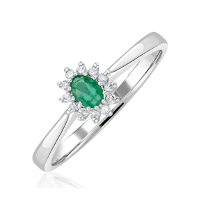 Emerald 4 x 3mm And Diamond 9K White Gold Ring