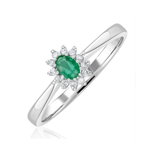 Emerald 4 x 3mm And Diamond 9K White Gold Ring