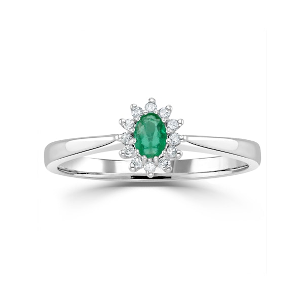 Emerald 4 x 3mm And Diamond 9K White Gold Ring - Image 2