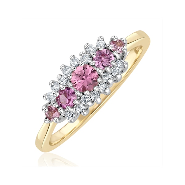 Pink Sapphire and 0.12ct Diamond Ring 9K Yellow Gold - Size W - Image 1