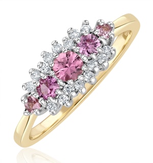 Pink Sapphire and 0.12ct Diamond Ring 9K Yellow Gold