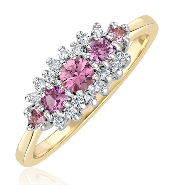 Pink Sapphire and 0.12ct Diamond Ring 9K Yellow Gold - image 1